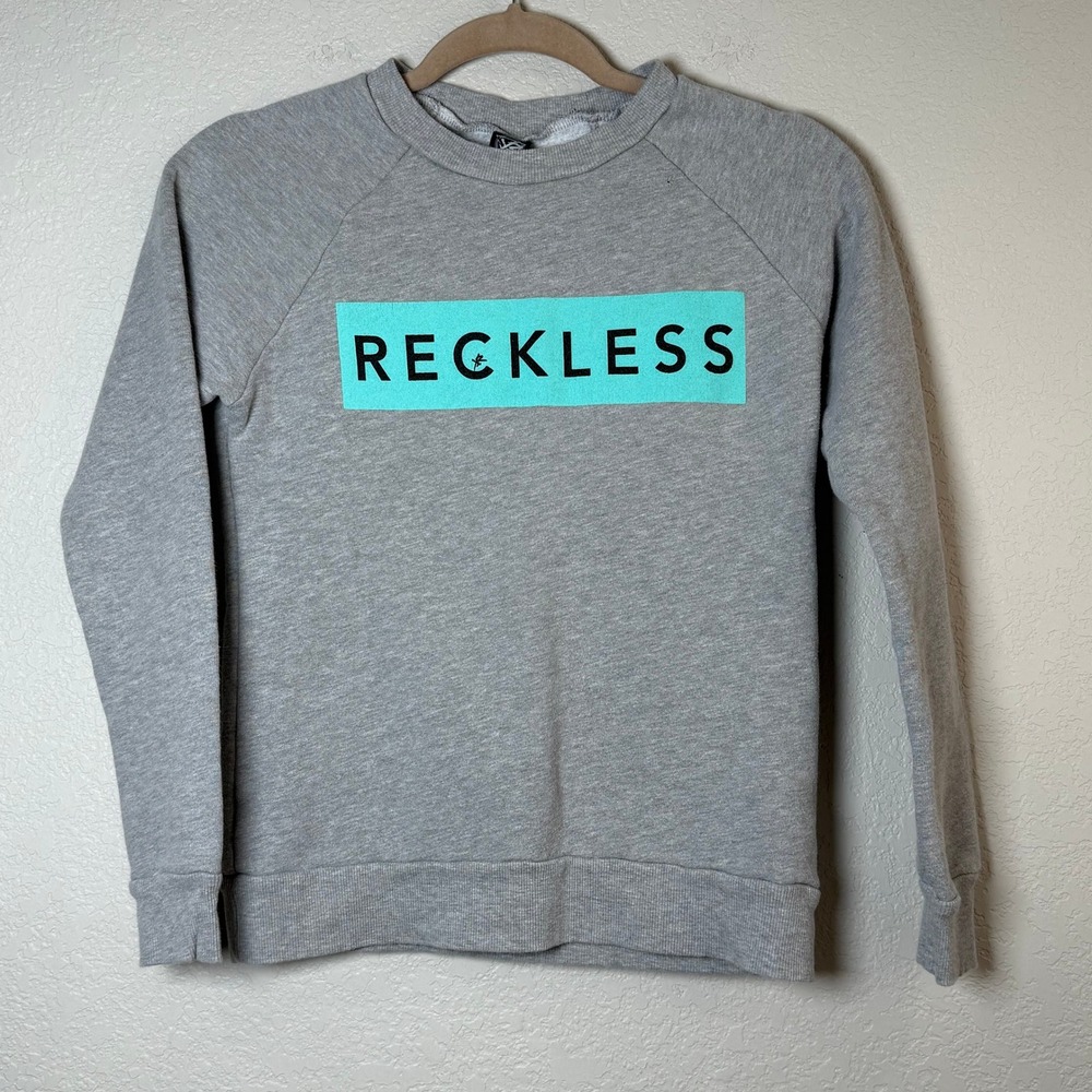 Young & Reckless Sweatshirt Womens Small Gray Graphic Pullover Crew Neck
